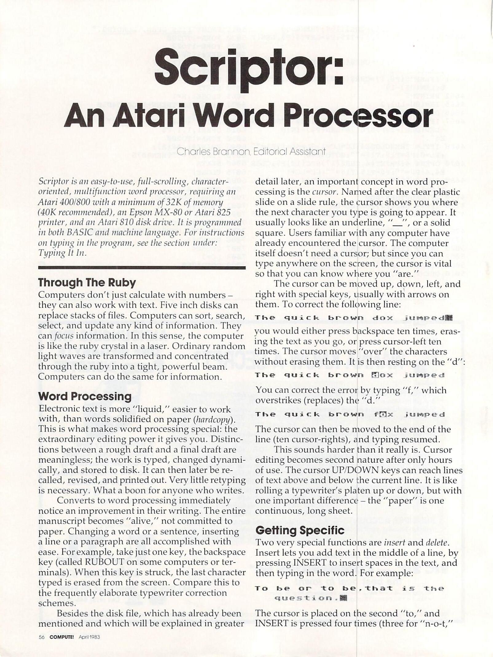 Scriptor: An Atari Word Processor